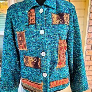 783) Alex Ku Ladies Green Tribal jacket size M